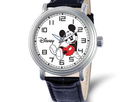 Disney Adult Size Black Leather Strap Mickey Mouse 44mm Watch Hot on Sale