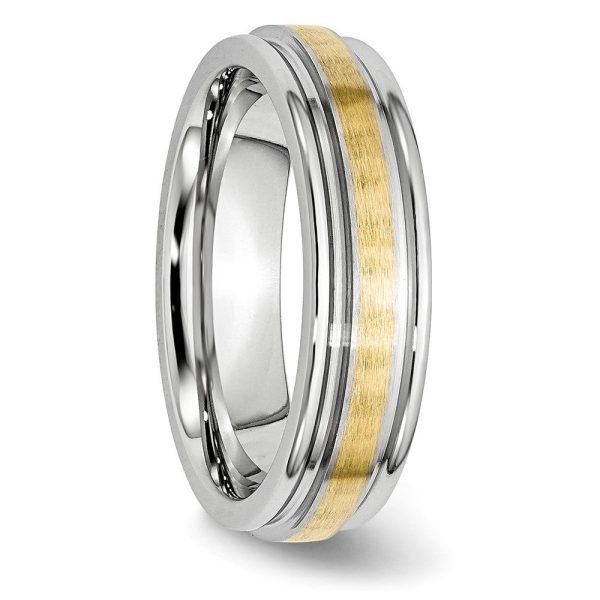 6mm Cobalt & 14K Gold Inlay Satin & Polished Grooved Ridged Band Online Hot Sale