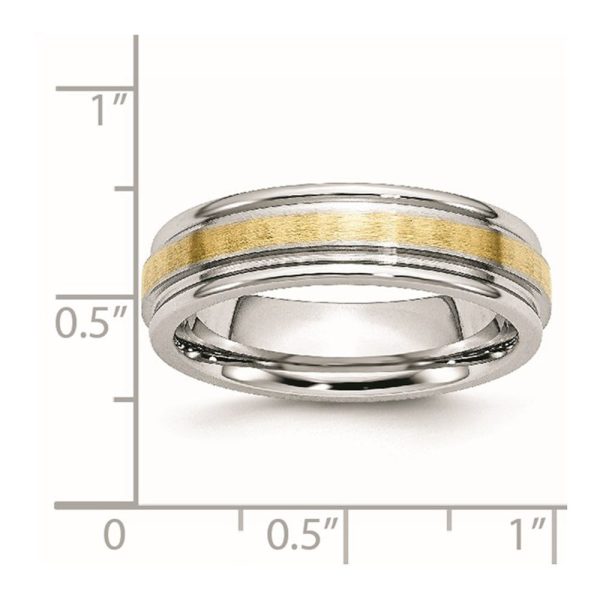 6mm Cobalt & 14K Gold Inlay Satin & Polished Grooved Ridged Band Online Hot Sale