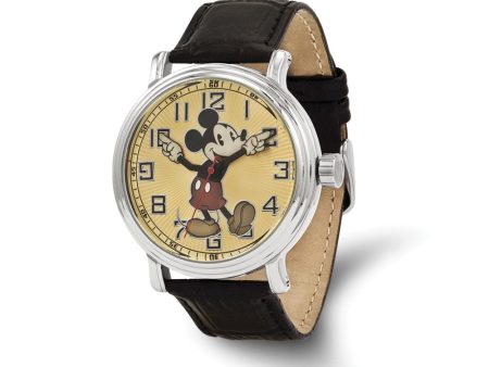 Disney Adult Size Black Lthr w Moving Arms Mickey Mouse Watch Supply