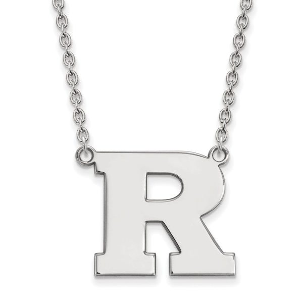 14k White Gold Rutgers Large Initial R Pendant Necklace Discount