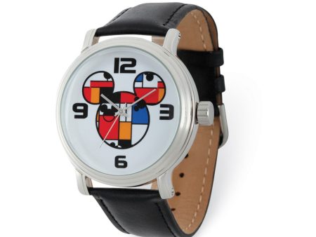 Disney Adult Size Colorblock Mickey Black Lthr Watch Online now