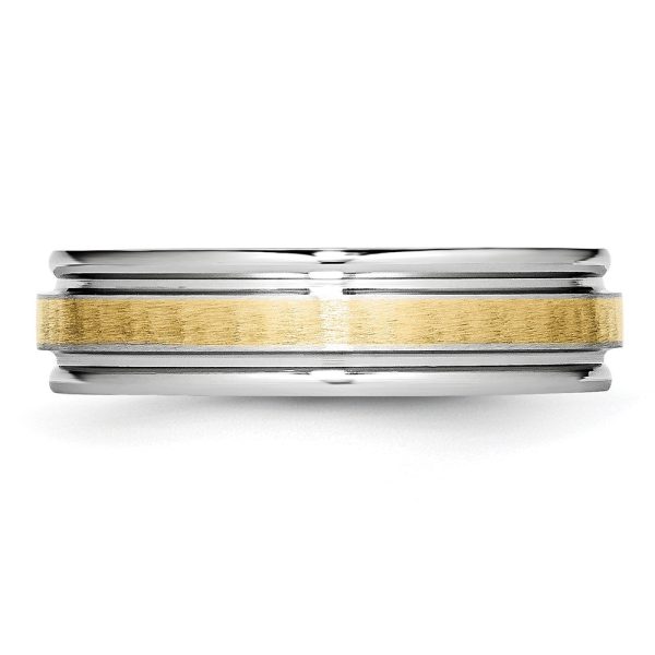 6mm Cobalt & 14K Gold Inlay Satin & Polished Grooved Ridged Band Online Hot Sale