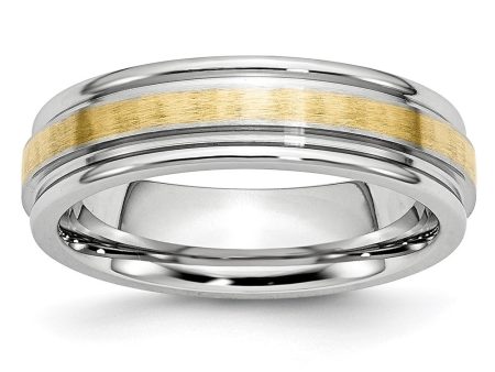 6mm Cobalt & 14K Gold Inlay Satin & Polished Grooved Ridged Band Online Hot Sale