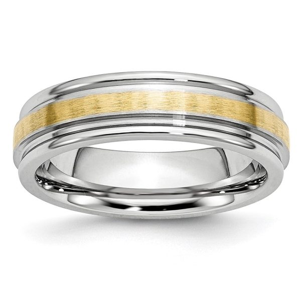 6mm Cobalt & 14K Gold Inlay Satin & Polished Grooved Ridged Band Online Hot Sale