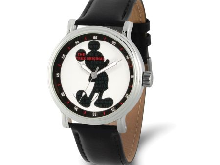 Disney Ladies Mickey Mouse Silhouette Black Leather Band Watch Online now