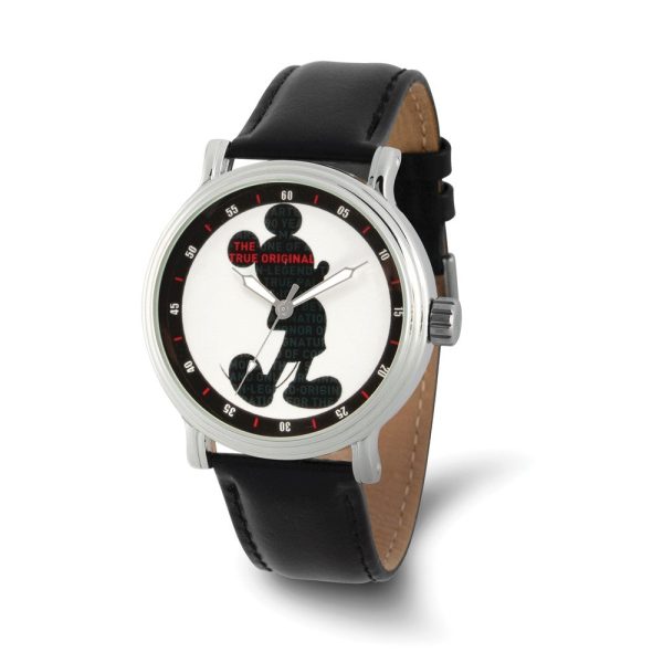 Disney Ladies Mickey Mouse Silhouette Black Leather Band Watch Online now